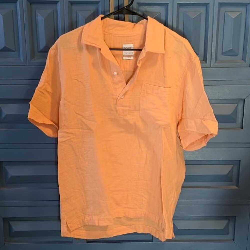 J29 ZARA Relaxed Fit Linen Button Down Short Sleeve Top